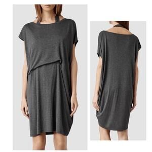 All Saints Pari Dress jersey grey halter asymmetrical tee shirt dress Small S